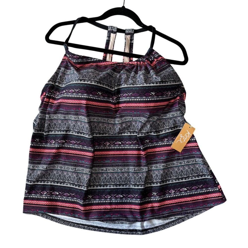 Kona Sol RacerBack Tankini Top Womens 3X Multicolor Beach Pool Plus Size NWT